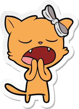 Bir insan tarafından çizilmiş esneyen bir kedinin çıkartması.