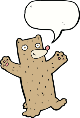 Bir insan tarafından çizilmiş konuşma balonlu çizgi film ayısı.