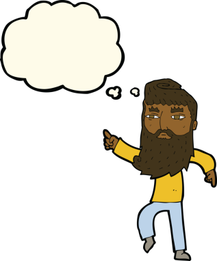 Çizgi film sakallı adam bir insan tarafından çizilmiş düşünce balonuyla yolu gösteriyor.