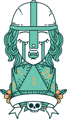 Retro Dövme Tarzı Ağlayan Ork Savaşçısı Karakteri Bir insan tarafından çizilmiş doğal bir D20 rulosu