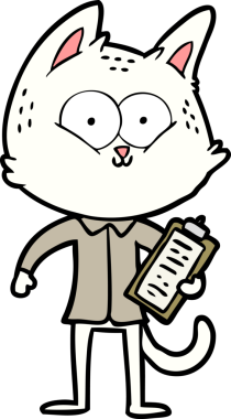 Bir insan tarafından çizilmiş panosu olan çizgi film kedisi.