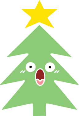 Bir insan tarafından çizilmiş bir noel ağacının düz renkli retro karikatürü