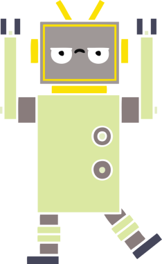 Bir insan tarafından çizilmiş düz renkli bir robot karikatürü