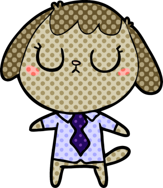 Bir insan tarafından çizilmiş ofis tişörtü giyen sevimli bir köpek.