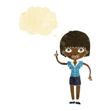 Bir insan tarafından çizilmiş düşünce baloncuğu fikri olan karikatür kadın.