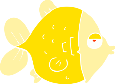 Bir insan tarafından çizilmiş komik balığın düz renk çizimi