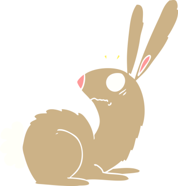 Düz renkli çizgi film bir insan tarafından çizilmiş ürkmüş tavşan.