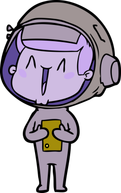 Bir insan tarafından çizilmiş mutlu astronot çizgi filmi.