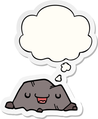 Düşünce baloncuğu insan tarafından çizilmiş bir çıkartma olan karikatür rock.