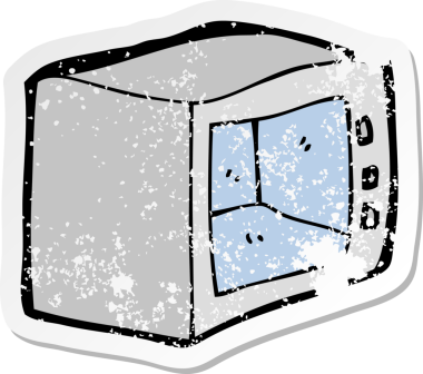 Bir insan tarafından çizilmiş bir karikatür mikrodalgasının gerilimli etiketi.