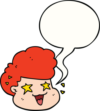 Bir insan tarafından çizilmiş konuşma balonu olan heyecanlı bir çocuk.