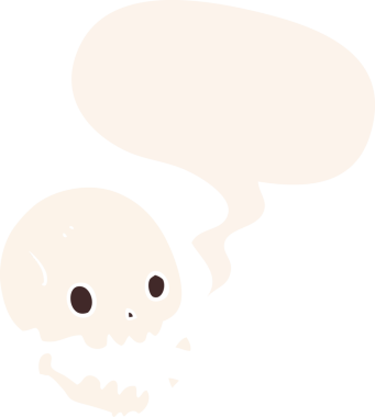 bir insan tarafından çizilmiş eski usul konuşma baloncuğu olan karikatür ürkütücü kafatası.