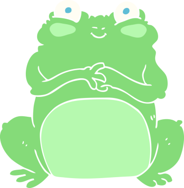 Bir insan tarafından çizilmiş komik kurbağanın düz renk çizimi