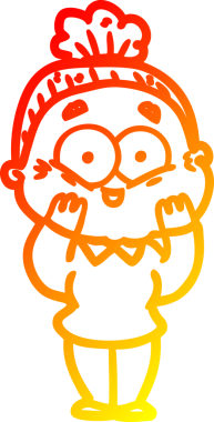 Bir insan tarafından çizilmiş mutlu, yaşlı bir kadının sıcak çizgi çizimi.