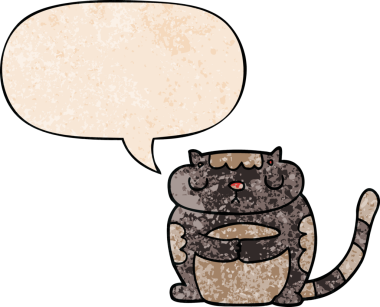 Bir insan tarafından çizilmiş geçmişe dönük konuşma baloncuğu olan sevimli çizgi film kedisi.