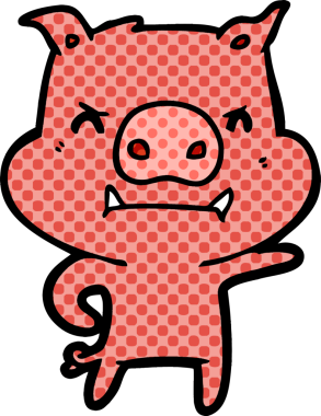 Bir insan tarafından çizilmiş kızgın çizgi film domuzu.