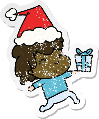 Bir insan tarafından çizilmiş Kawai çocuğunun, sıkıntılı yılbaşı çıkartması.