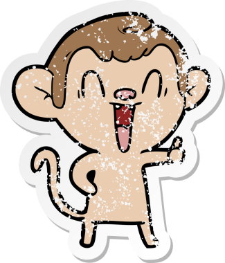 Bir insan tarafından çizilmiş gülen maymunun sıkıntılı çıkartması.