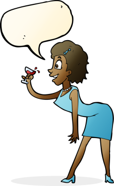 Bir insan tarafından çizilmiş, içki içen bir karikatür kadını.