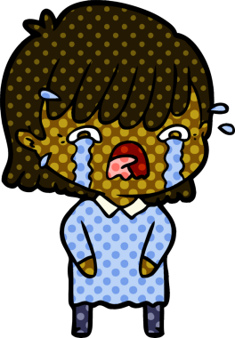 Bir insan tarafından çizilmiş ağlayan çizgi film kızı.