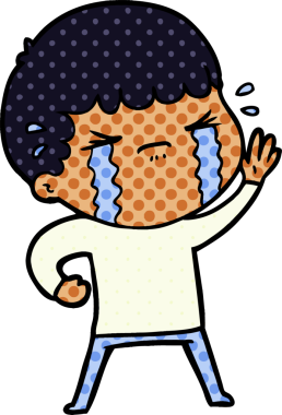 Bir insan tarafından çizilmiş ağlayan çizgi film adamı.