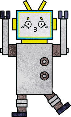 Bir insan tarafından çizilmiş bir robotun retro grunge dokusu