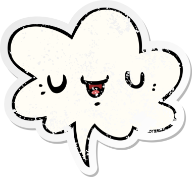 Mutlu karikatür yüzü, bir insan tarafından çizilmiş sıkıntılı eski bir çıkartma.