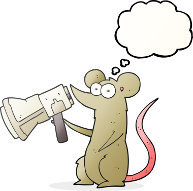 Bir insan tarafından çizilmiş megafonla serbest çizilmiş düşünce kabarcığı faresi.