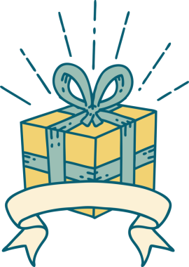 Bir insan tarafından çizilmiş dövme stili Noel hediyeli parşömen.