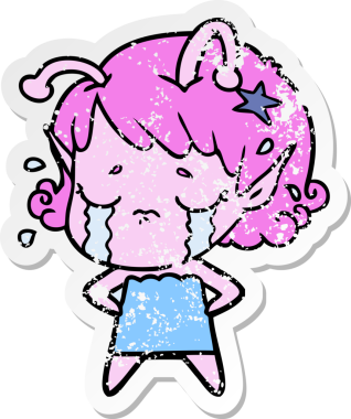 Bir insan tarafından çizilmiş, ağlayan uzaylı bir kızın sıkıntılı çıkartması.