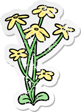 Bir insan tarafından çizilmiş karikatür çiçeğinin sıkıntılı çıkartması