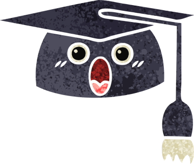 Bir insanın çizdiği mezuniyet şapkasının retro çizim tarzı karikatürü.