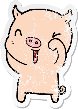 Bir insan tarafından çizilmiş mutlu çizgi film domuzunun sıkıntılı çıkartması.