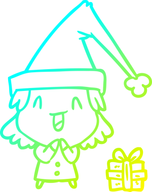 Soğuk gradyan çizgisi, bir insan tarafından çizilmiş Noel şapkası giyen bir kızın çizimi.