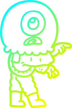 Bir insan tarafından çizilmiş soğuk gradyan çizgi çizimi Kiklops uzaylı uzay adamı