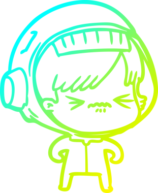 Bir insan tarafından çizilmiş soğuk gradyan çizgili astronot kadın çizimi.