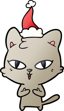 Bir insan tarafından çizilmiş Noel Baba şapkası takan bir kedinin gradyan çizimi.