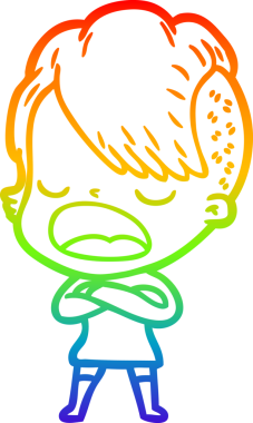 Gökkuşağı gradyan çizgi çizimi bir insan tarafından çizilen havalı hippi kız çizimi