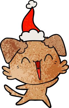 Mutlu, küçük köpek eli çizilmiş bir insan tarafından çizilmiş Noel Baba şapkası.