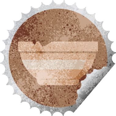 Bir insan tarafından çizilmiş çatlak kase grafik vektör illüstrasyon yuvarlak etiket