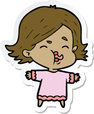 Bir insan tarafından çizilmiş bir karikatür kızının çıkartması.