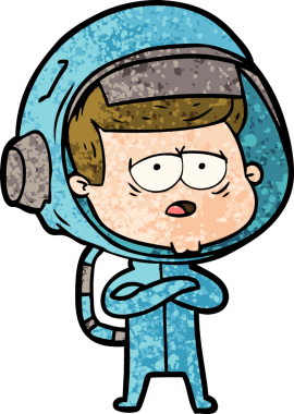 Bir insan tarafından çizilmiş yorgun astronot çizgi filmi.