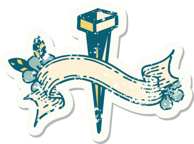 Bir insan tarafından çizilmiş demir çivili eski bir etiket.