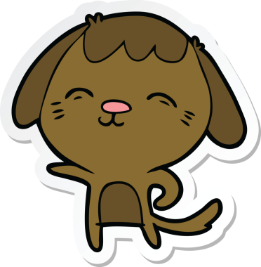 Bir insan tarafından çizilmiş mutlu bir köpeğin çıkartması.