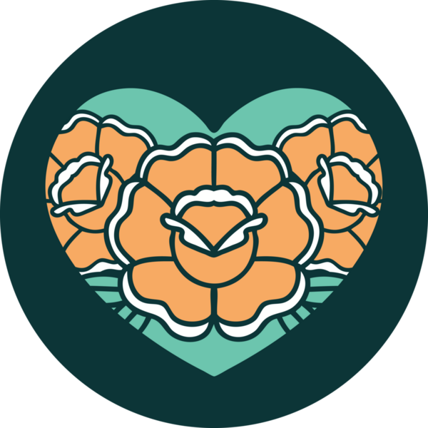 Bir insan tarafından çizilmiş kalp ve çiçeklerin ikonik dövme şekli