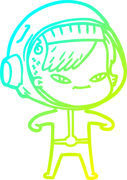 Bir insan tarafından çizilmiş soğuk gradyan çizgili astronot kadın çizimi.