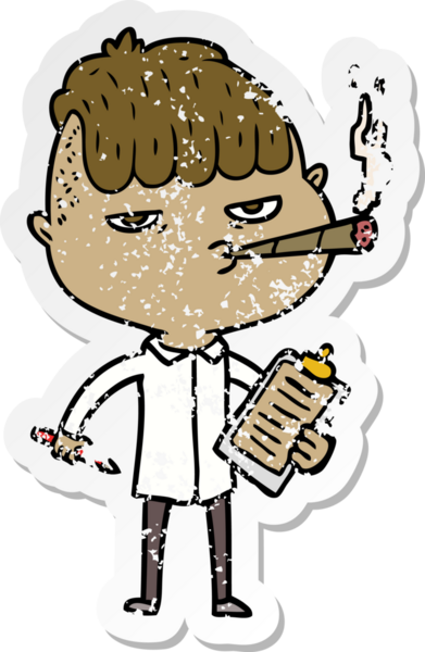 Bir insan tarafından çizilmiş sigara içen bir karikatür satıcısının sıkıntılı çıkartması.