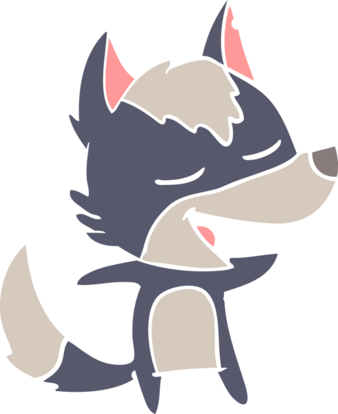 Bir insan tarafından çizilmiş düz renkli çizgi film kurt gülüşü