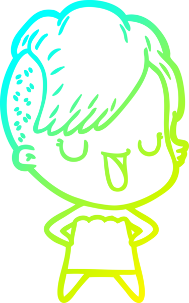 Hipster saç kesimi bir insan tarafından çizilmiş hoş bir çizgi film kızı çizimi.