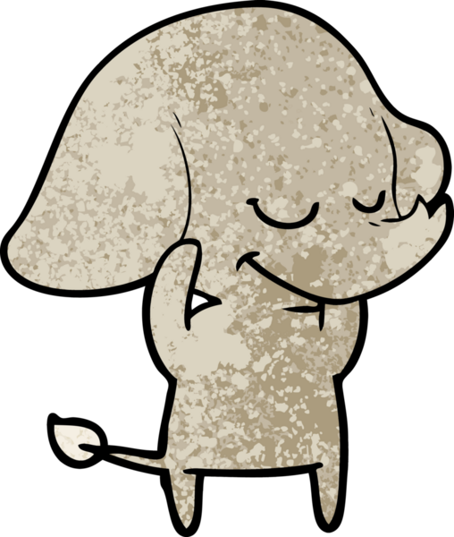 Bir insan tarafından çizilmiş gülümseyen bir fil.